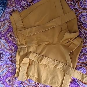 Yellow paperbag waist shorts